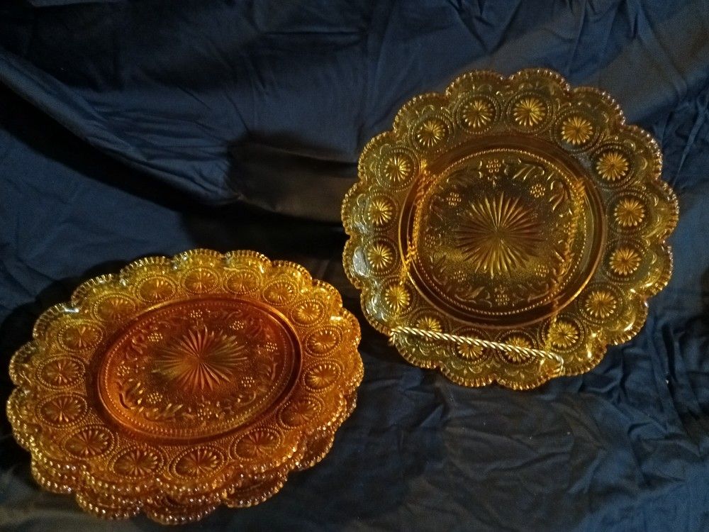 Four Piece Large Amber Antique Plates