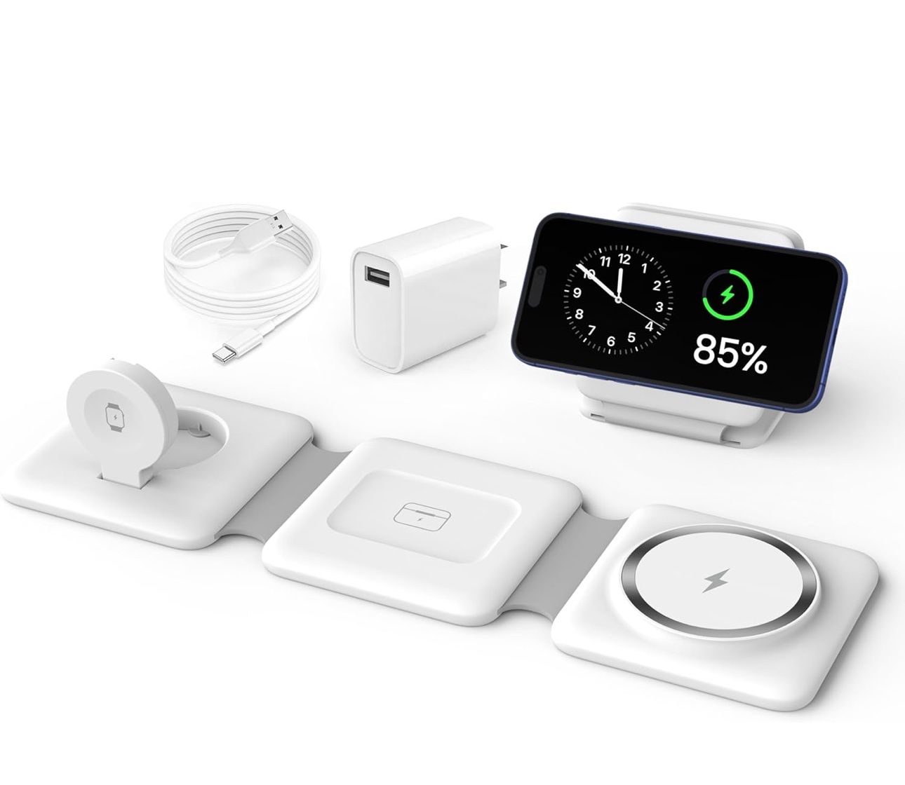 Charging Station for Apple Multiple Devices - 3 in 1 Foldable Magnetic Wireless Charger Dock - Travel Charging Pad for iPhone 16 15 14 13 12 Pro Max P