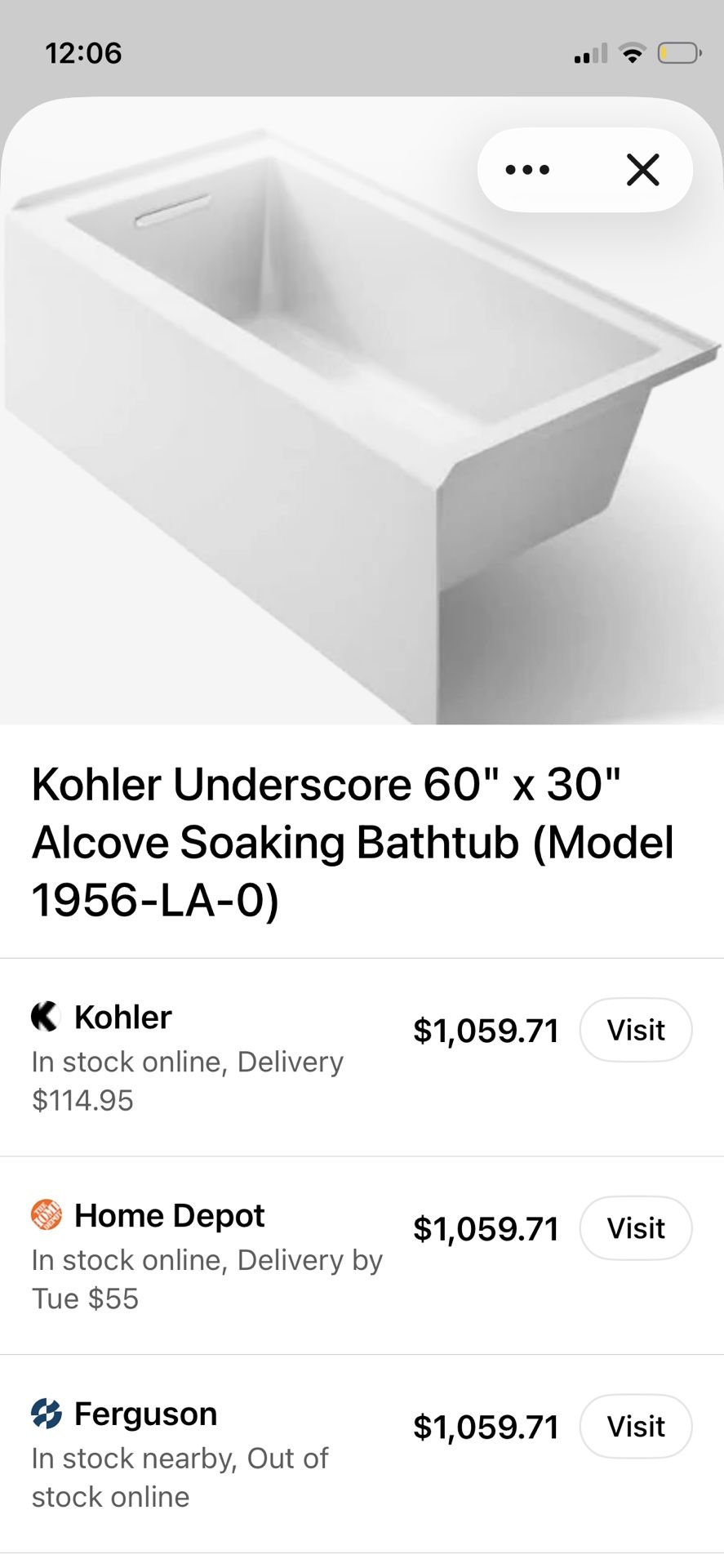 Kohler Underscore Soaking Bathtub 60x30
