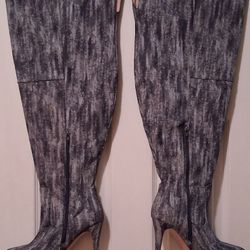 Fashion To Figure Scarlett Thigh-high Boots. Size 8 Wide. Blue/Grey.