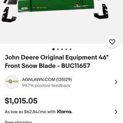 JOHN DEERE SNOW PLOW *Moving Sale* For Lawn Mower Tractors 100, 200 & X300 Series