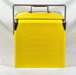 Permasteel Retro Portable Picnic Cooler Ice Chest Box Cold Drinks 14 Qt Yellow
