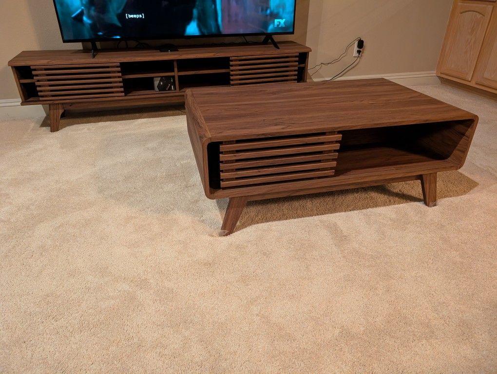 Matching Ikea Wood Coffee Table And TV Stand