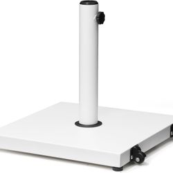 Patio Umbrella Base 43lbs Outdoor Umbrella Stand with Wheels, Heavy Duty Square Concrete Stand Market Umbrella, White  Durable Material: Th