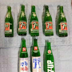 Vintage Glass 7UP Bottles 