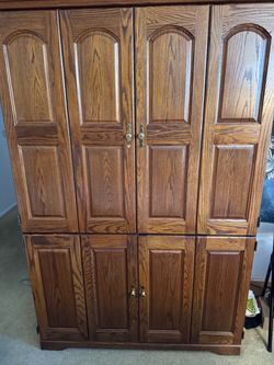 Large Oak Wood Armoire/Desk