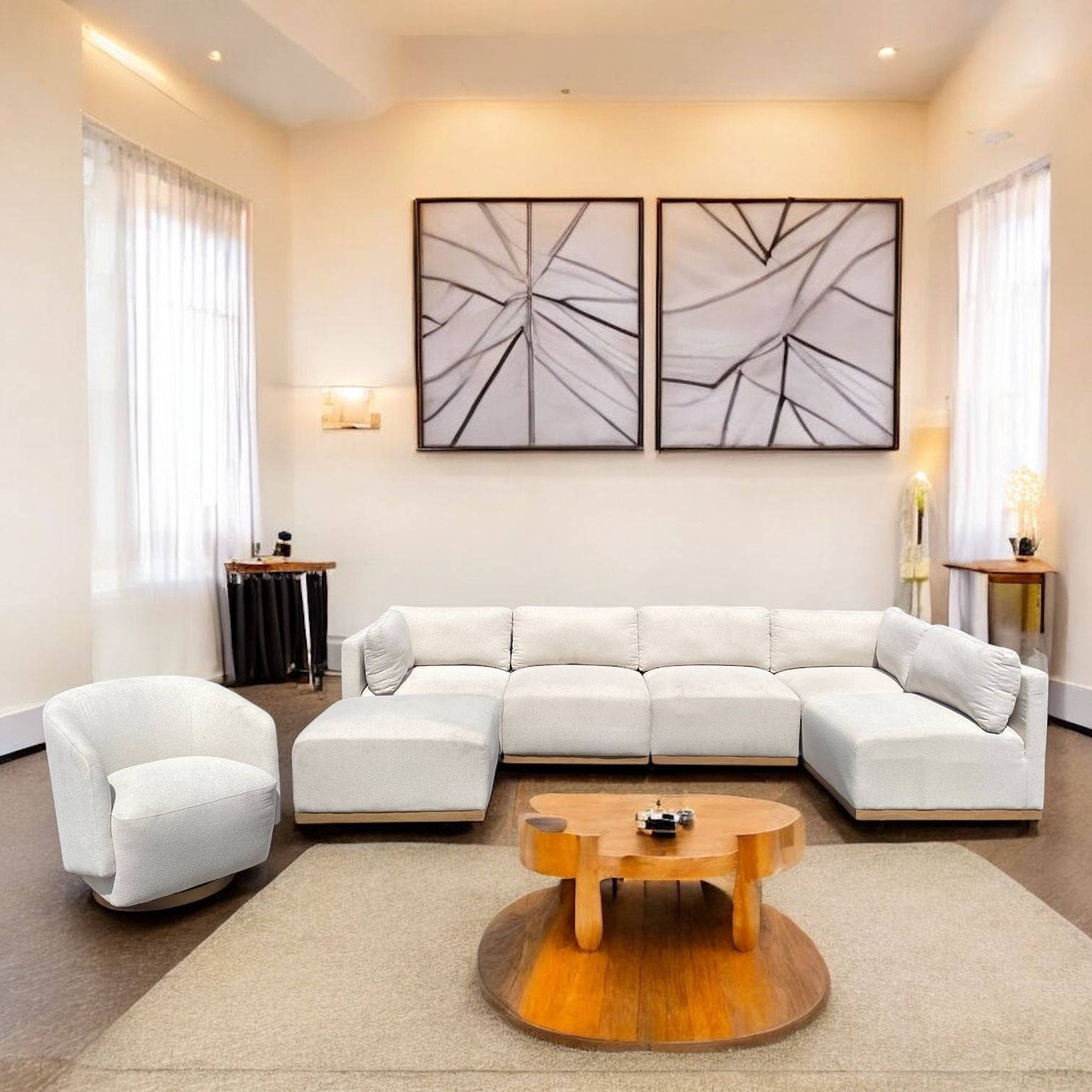 🏷 CLEARANCE | COSTCO Henredon Murphy Fabric Modern Modular Sectional with Ottoman, Cream 💥 We Finance