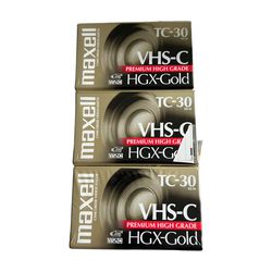 Lot of 3 Maxell TC-30 HGX Gold Premium VHS-C High Grade Camcorder Tape - Sealed
