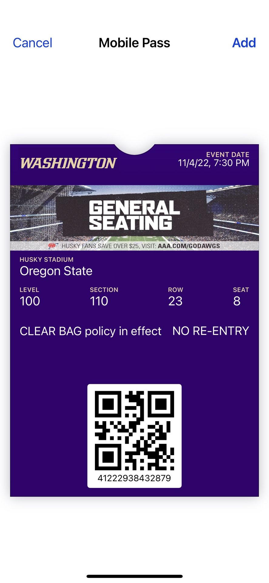 UW Oregon St Football 2 Tickets $50 Total