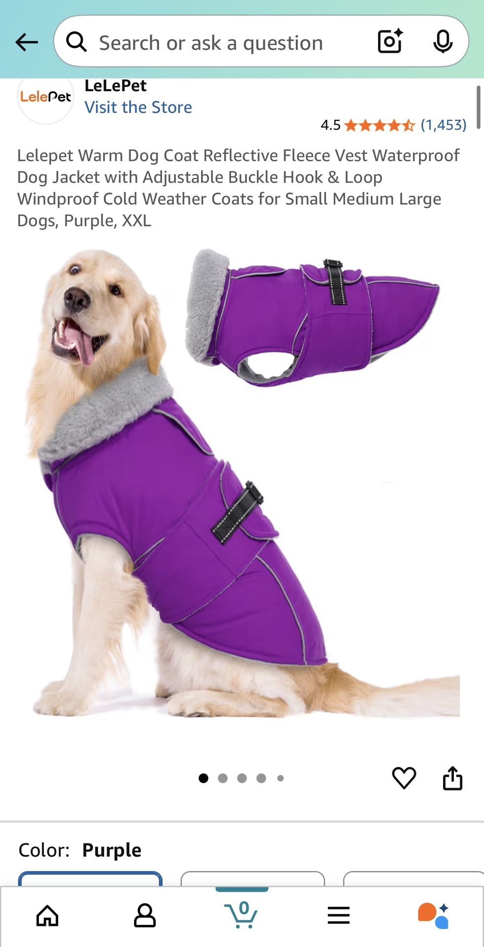 New Purple Dog Jacket XXL 