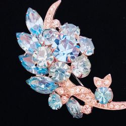 Eisenberg Blue Rhinestone Vintage Brooch 