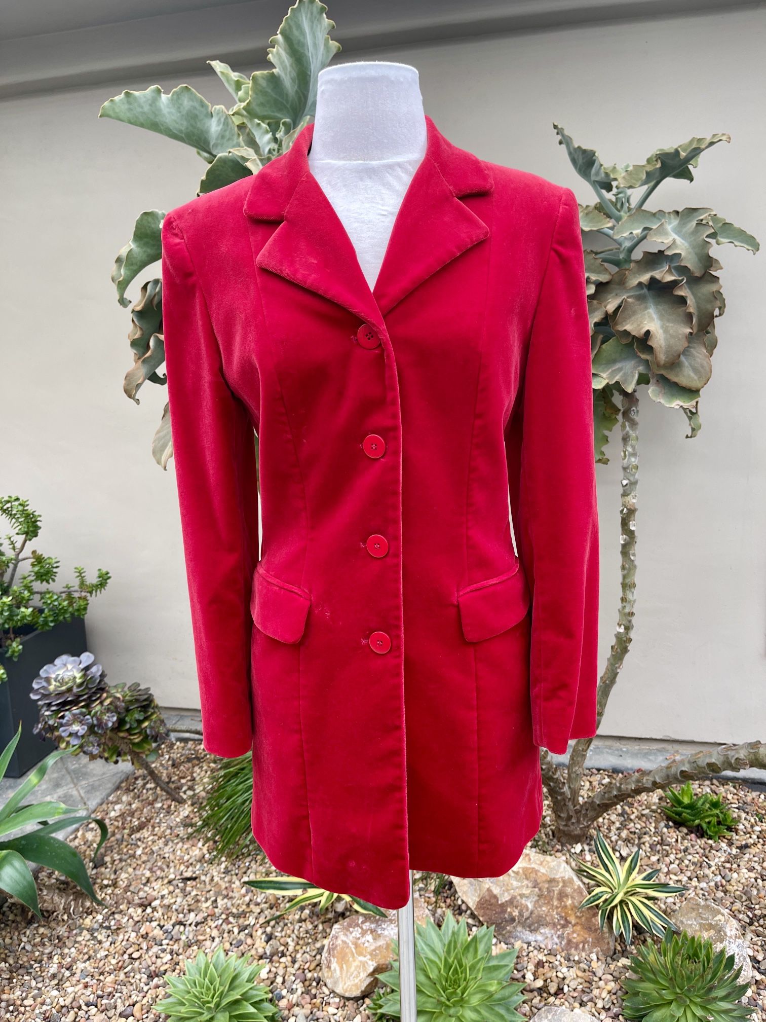 Vintage Charles Gray London Red Velvet Blazer / Jacket / Coat  Size Small