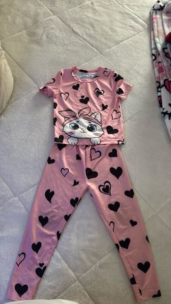 Girls Pink Cat Heart Pajama Set