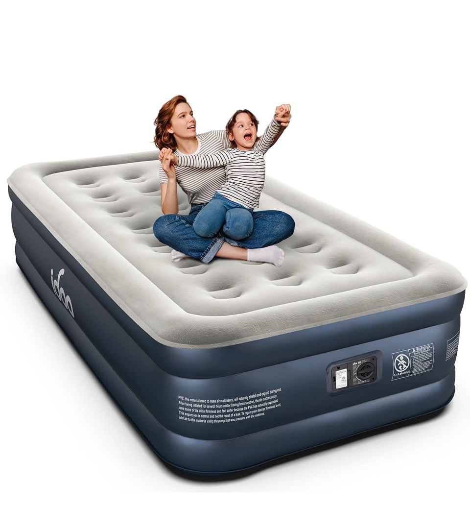 iDOO Luxury Twin Air Mattress with Built in Pump, 18" Raised Comfort Blow up Mattress, Inflatable Mattress for Guests & Home, Air Bed, colchon inflabl