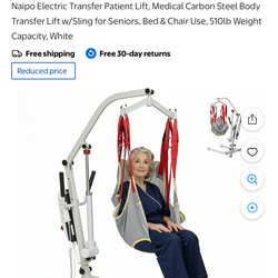 Electric Transfer Patient Lift, Medical Carbon Steel Body Transfer Lift w/Sling for Seniors, Bed & Chair Use, 510lb Weight Capacity, White