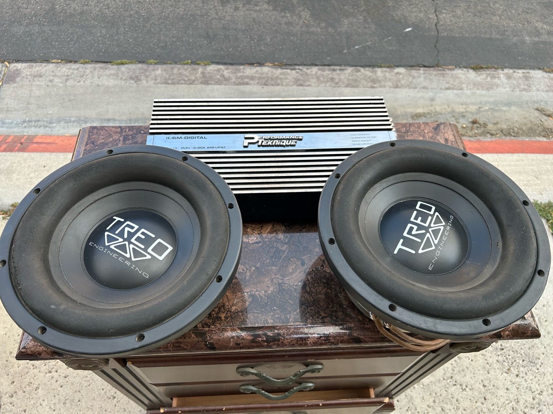 Pair of 12" Treo Engineering Subwoofers + 2000W Monoblock Amp Bundle