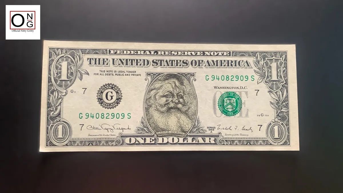 Santa Claus Legal Tender One Dollar Bill, Series 1988A Safeway Promo Folder
