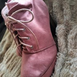 Pink Heel Boots 8 1/2 Used