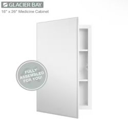 Glacier Bay 16 in. W x 26 in. H Rectangular Wood Composite Medicine Cabinet with Mirror