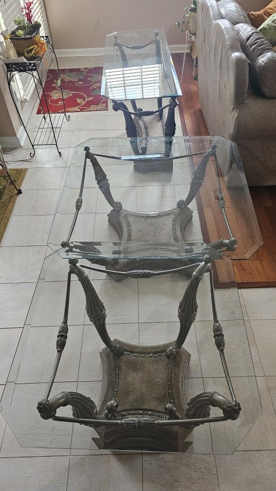 2 Large Glass End Tables/Sofa Table