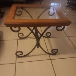 End Table Iron With Glass On Top  Heavy In Good Condition 