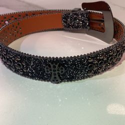 Unisex Western Skull Diamond Rhinestones Black Belt