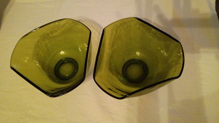 Olive Green Glass Bowls Set of 2
