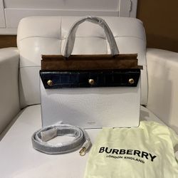 New Burberry Embossed Leather & Suede Small Title Bag