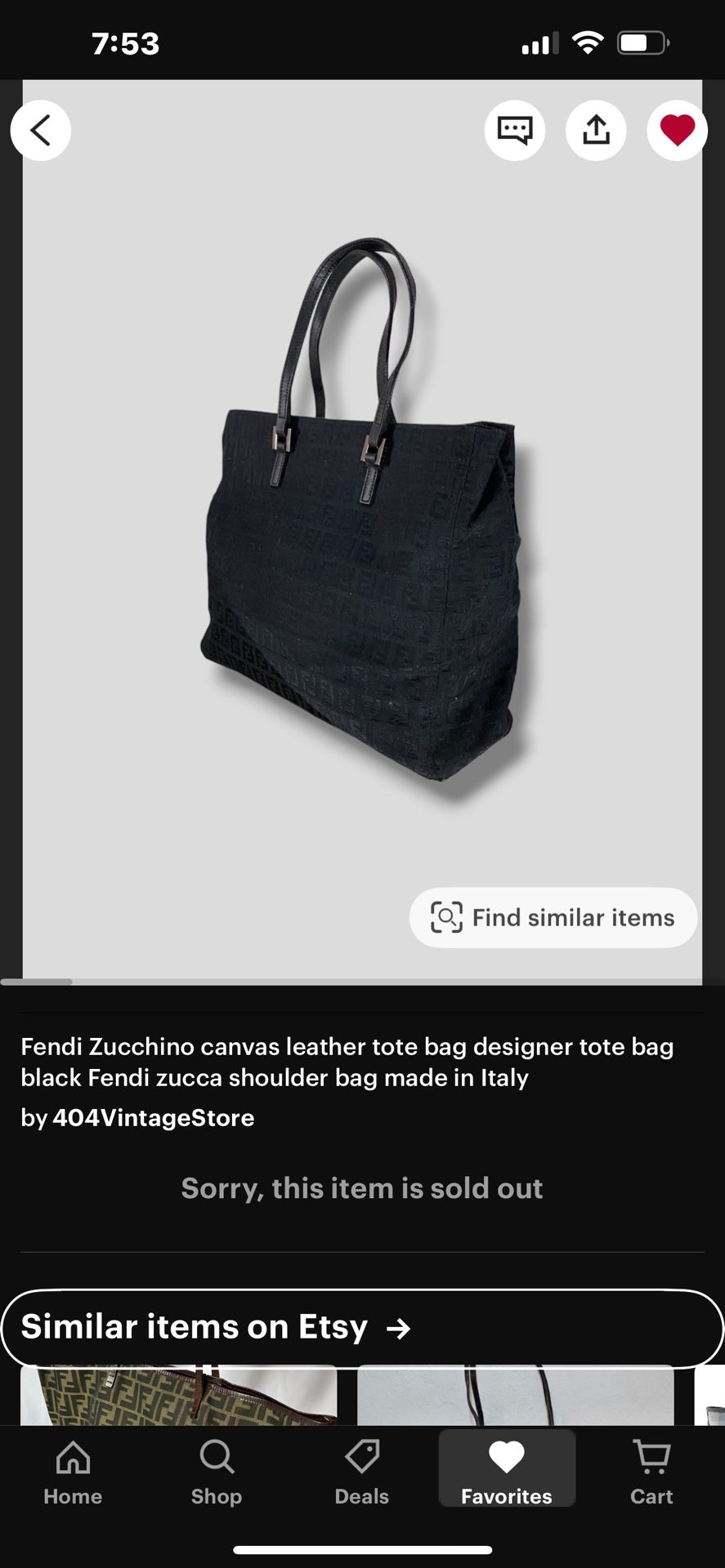 Fendi Zucchino Canvas Leather Tote Bag