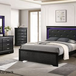New LED Queen Bedroom 4 Pc Set 3 Colors Available White,black,grey