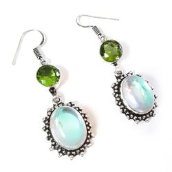 Sterling silver rainbow topaz and peridot dangle earrings NEW