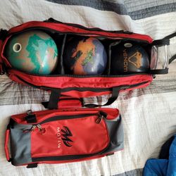 Three 15lb Bowling Balls + 3 Ball Bag + Shoe Bag - Package Deal 