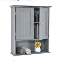 Costway Bathroom Wall Cabinet Medicine Storage Organizer with Adjustable Shelf & 2 Doors Gray