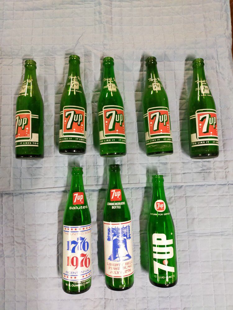 Vintage Glass 7UP Bottles 