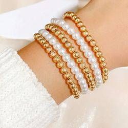 Gold And Pearl Beaded Bracelet 