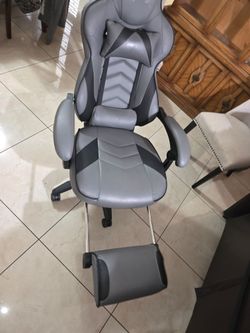 Staples Emerge Vortex Gaming Chair Gray Black Bonded Leather Reclining Footrest