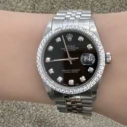 Rolex Pre Owned 36mm DateJust Black Diamond Dial Quickset 