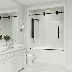 Vigo Industries 56" To 60" Wide X 66" Tall Framless Sliding Tub Door Matte Black