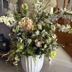 Large Faux Flower Arrangement in Heavy Duty Ceramic Vase