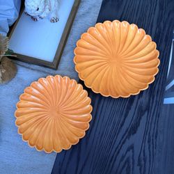 2 Vintage 70’s Harvest Gold Holland Mold Ceramic Plates