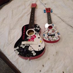 HELLO KITTY GUITAR RARE WOODEN. PLUS. UKALALY.  50 BUCKS BOTH