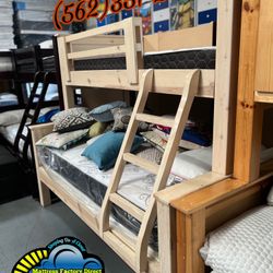 Twin Full White Wash Bunk Bed With Mattresses