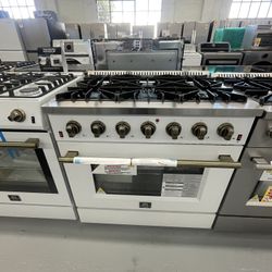 Forno Galiano 36 in. 5.36 cu. Ft. Freestanding Gas Range with 6-Burners in Stainless Steel with White Door