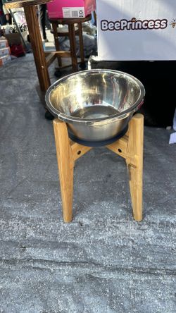 Base De Madera Y Plato Grande Altura Como 15/2  Nuevo Para Comedero De Perros 