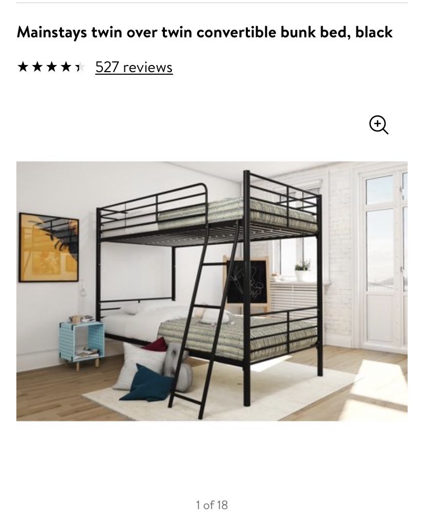 New twin over twin convertible bunk bed - black