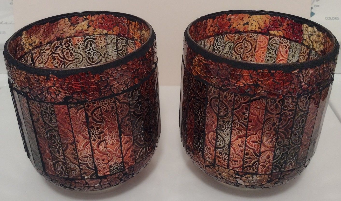 Large Mosaic Glass Candle Holders