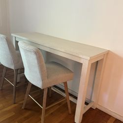 Off White Wood finish High Top Work Table w/ 2 Chairs