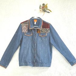 Vintage Hearts of palm denim jean jacket embroidered, Women's  size 12