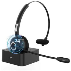 Bluetooth Headset for Cell Phones, 24 Hrs Talk Time Wireless Headset, CVC 8.0 Noise Cancelling On Ear Bluetooth Headphones with Microphone Charging Do