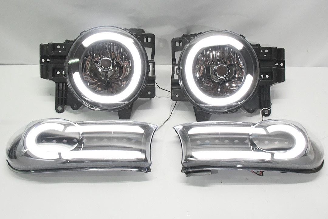Pair LED DRL 07-14 FJ CRUISER black housing with clear HEADLIGHTS 